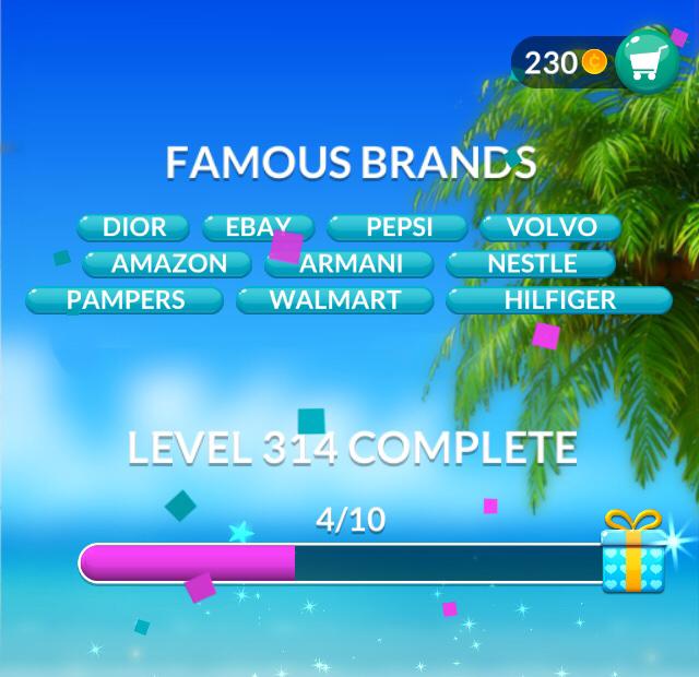 Word Stacks Level 314 Famous brands Answers