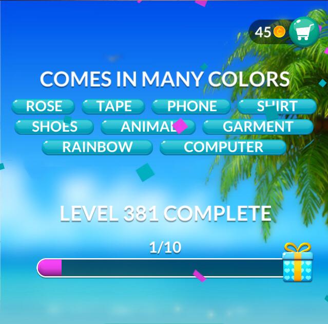 Word Stacks Level 381 Comes in many colors Answers