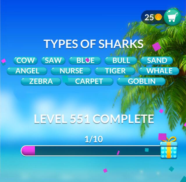 Word Stacks Level 551 Types of sharks Answers