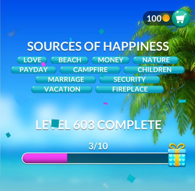 Word Stacks Level 603 Sources of happiness Answers