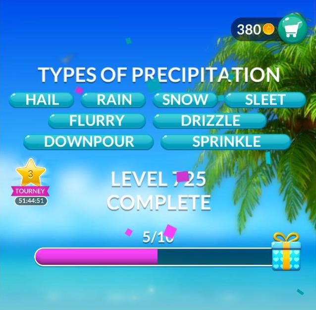 Word Stacks Level 725 Types of precipitation Answers