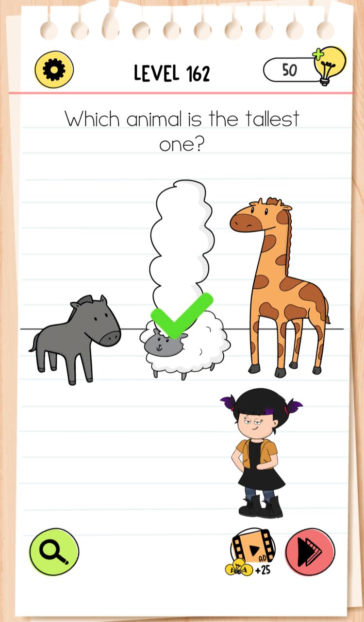 Brain Test 4 Level 162 Which animal is the tallest one Answers and