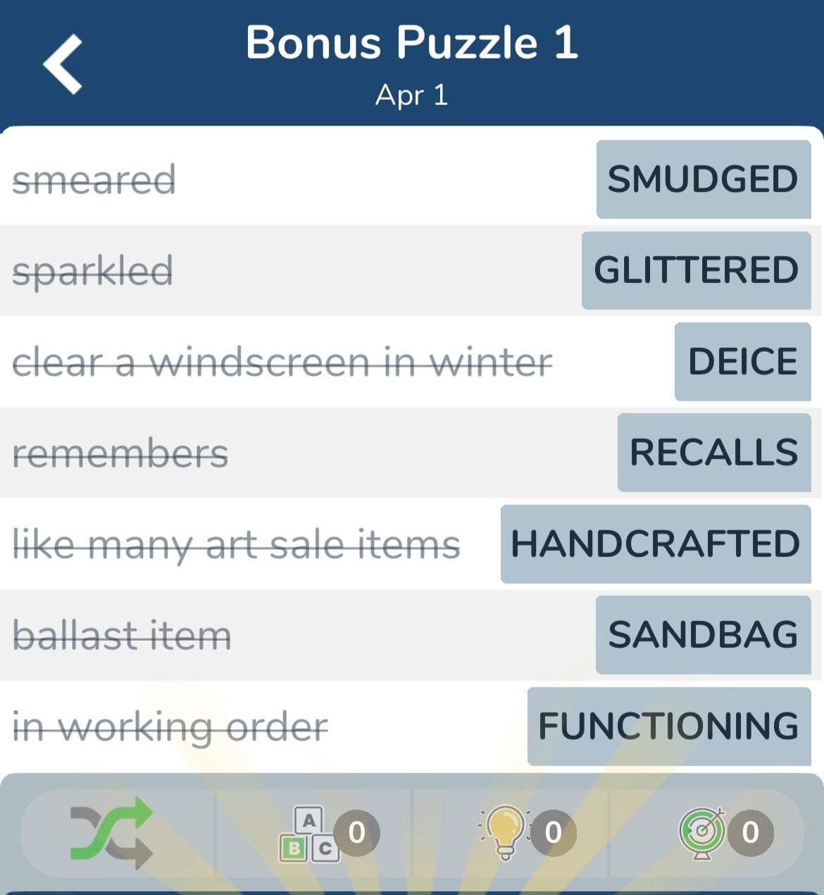 7 Little Words April 1 2024 Bonus 1