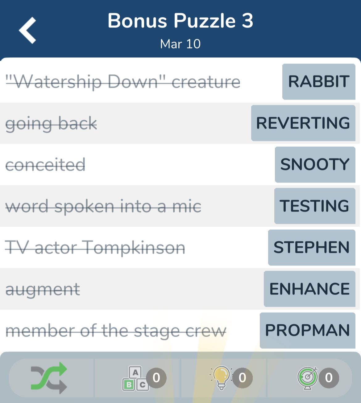 7 Little Words March 10 2024 Bonus 3