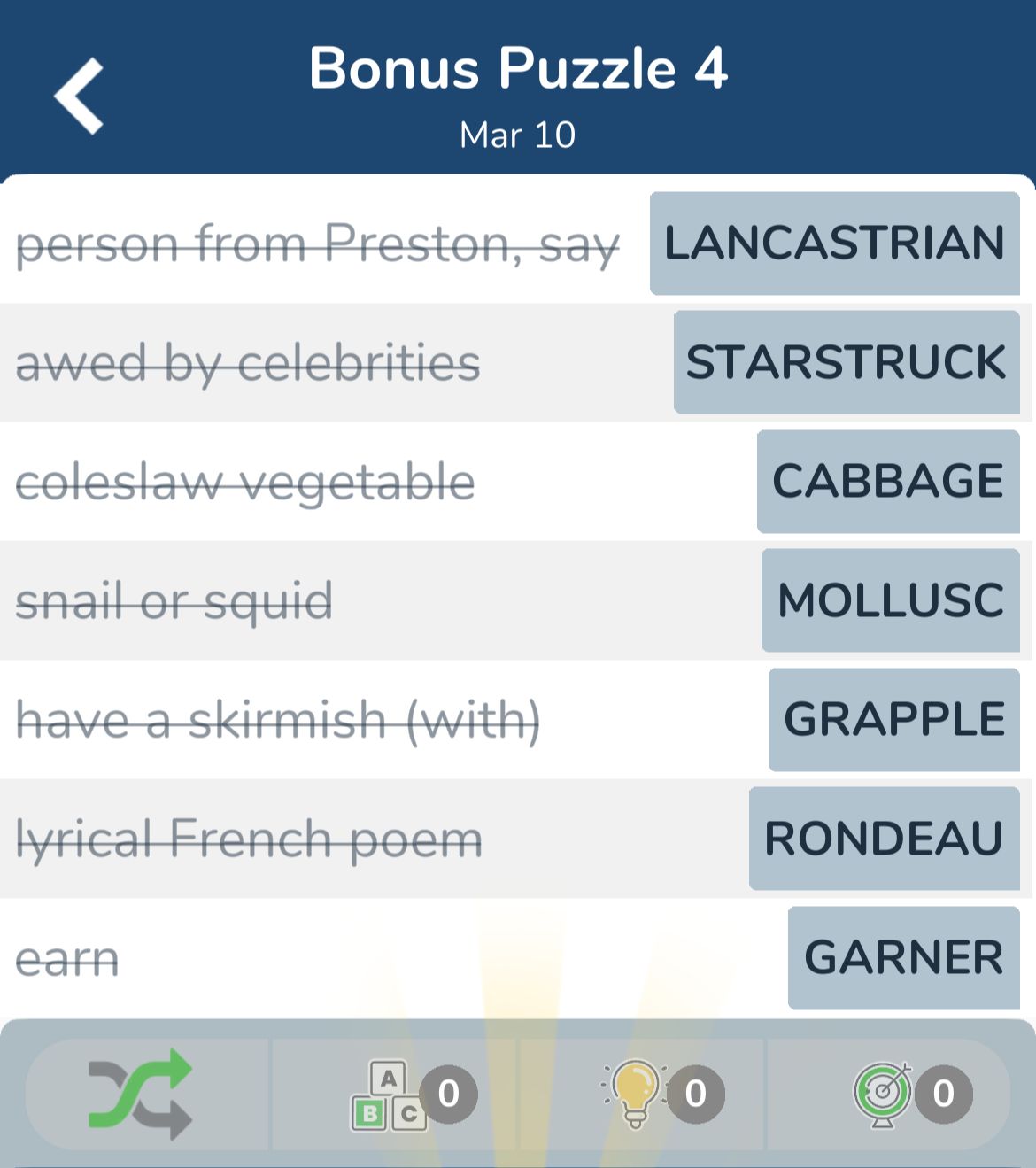 7 Little Words March 10 2024 Bonus 4