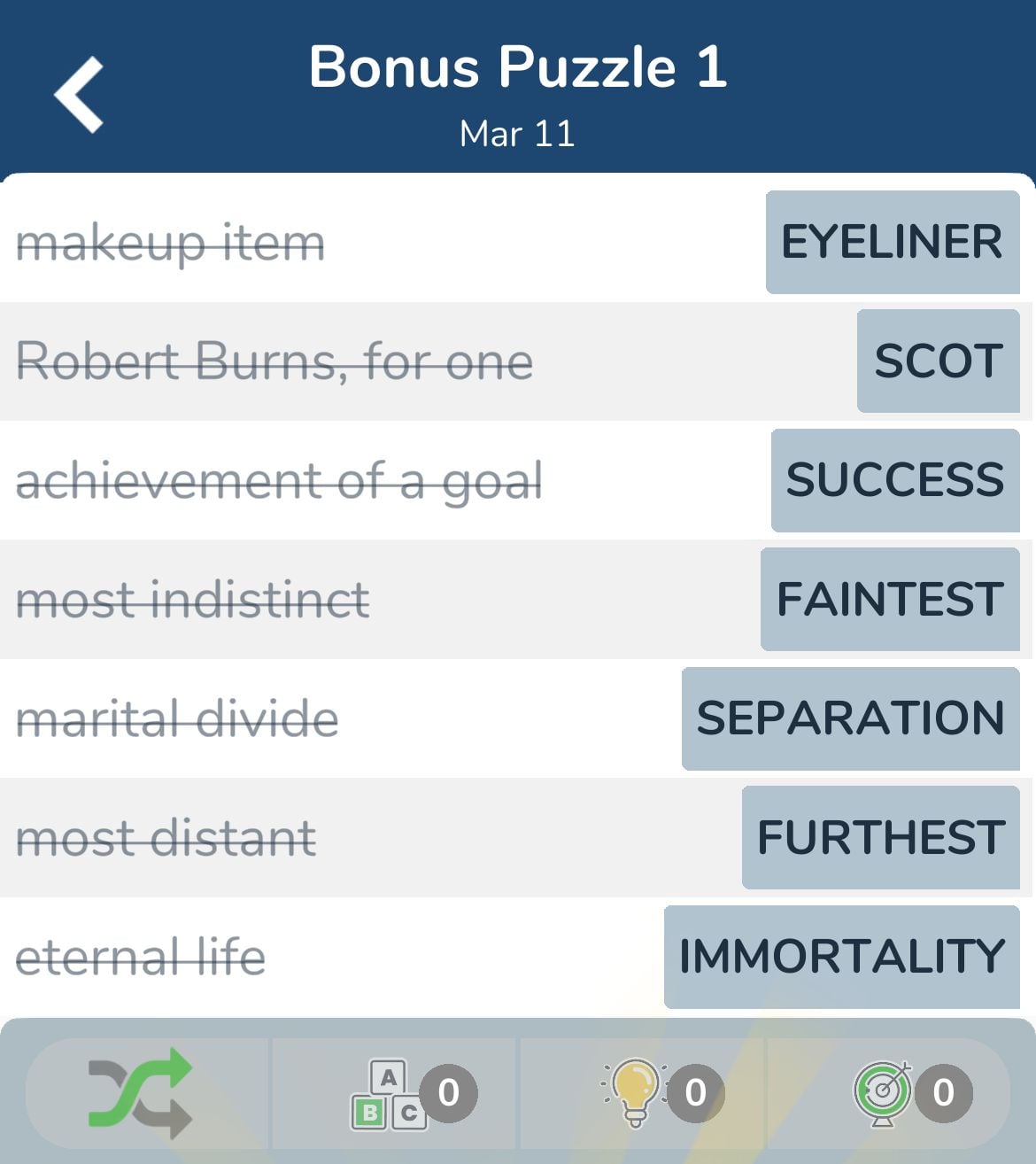 7 Little Words March 11 2024 Bonus 1