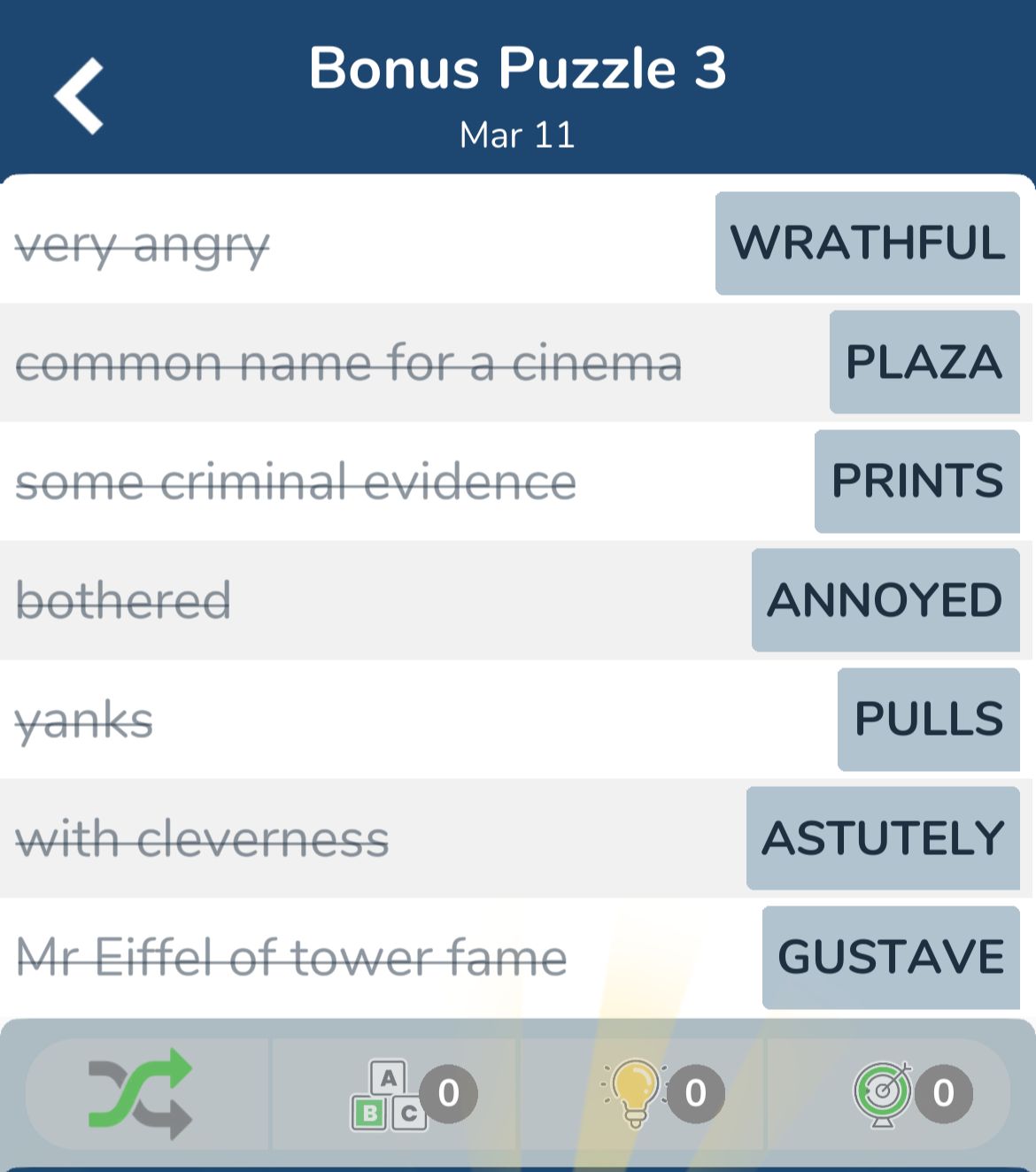 7 Little Words March 11 2024 Bonus 3