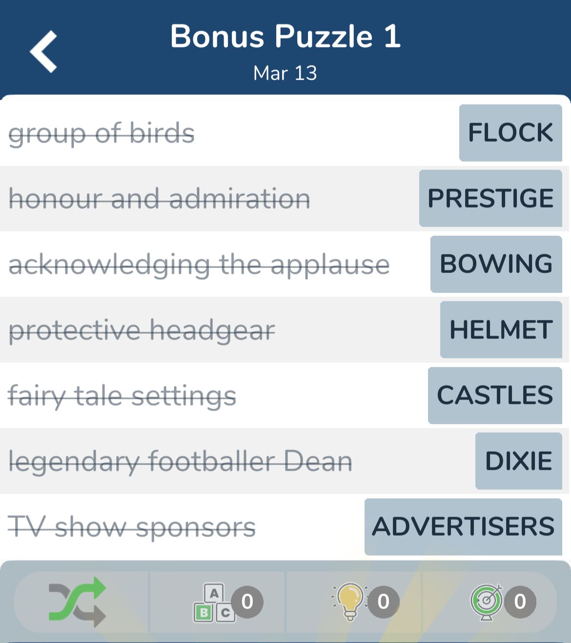 7 Little Words March 13 2024 Bonus 1