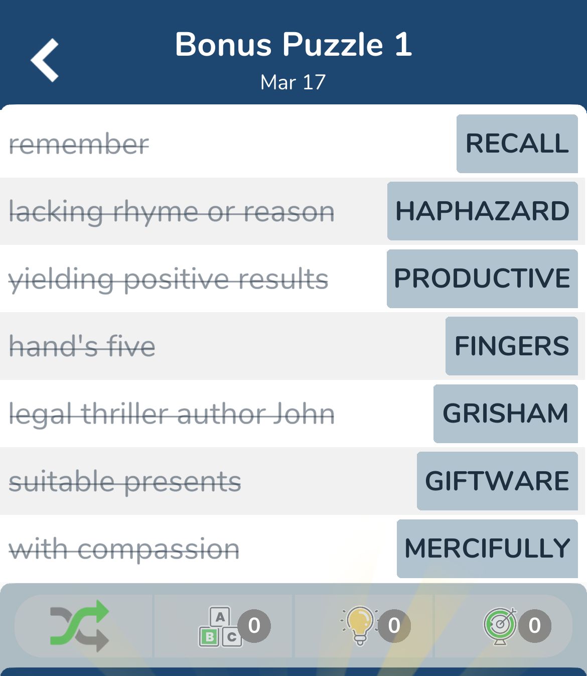 7 Little Words March 17 2024 Bonus 1