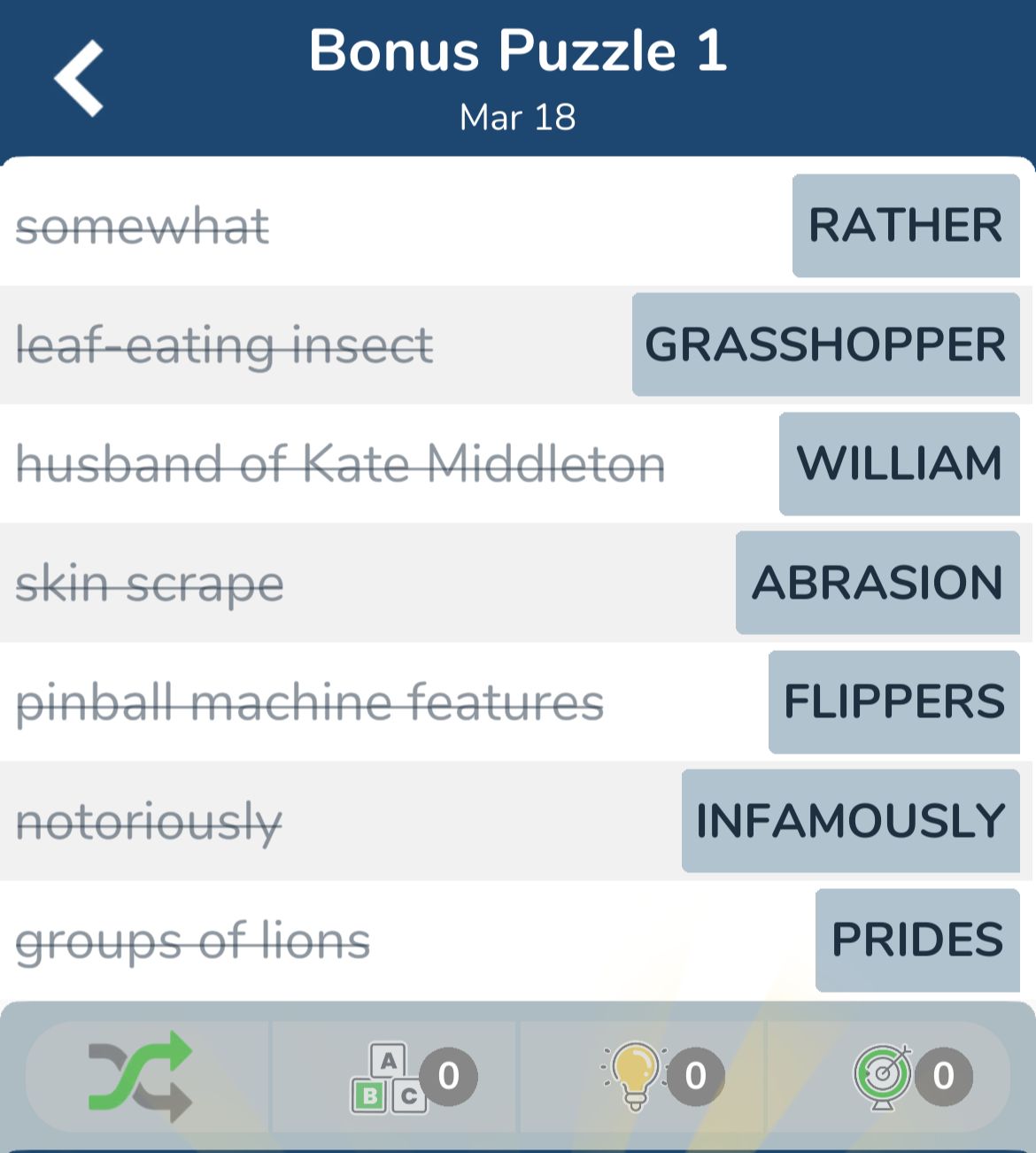 7 Little Words March 18 2024 Bonus 1