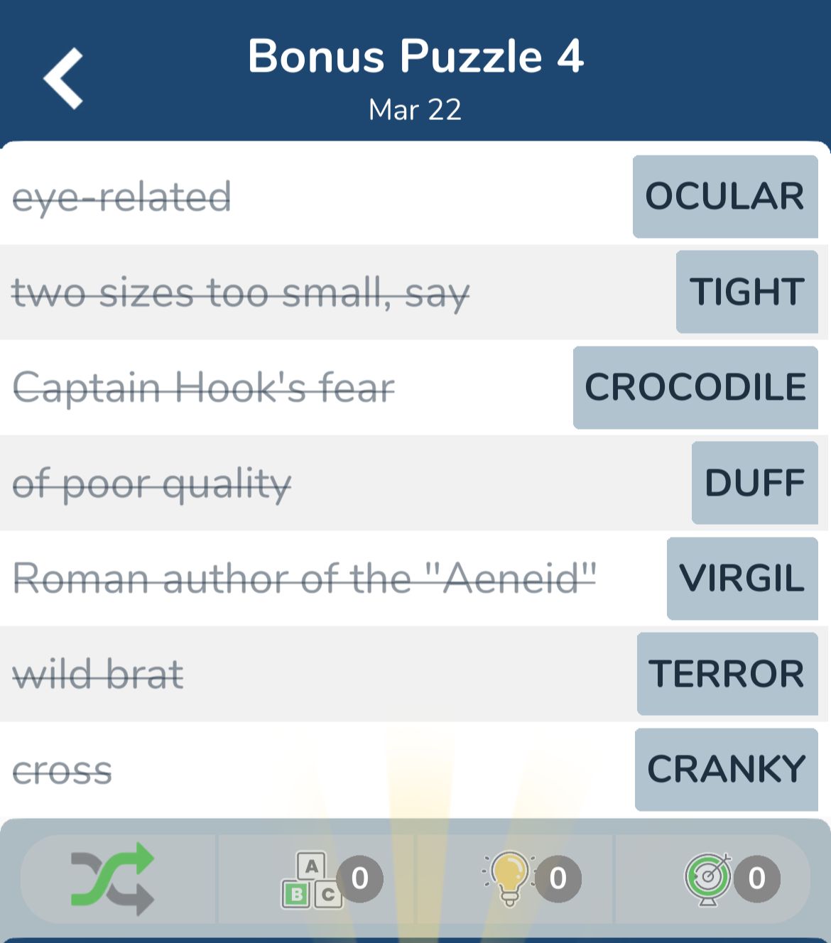 7 Little Words March 22 2024 Bonus 4