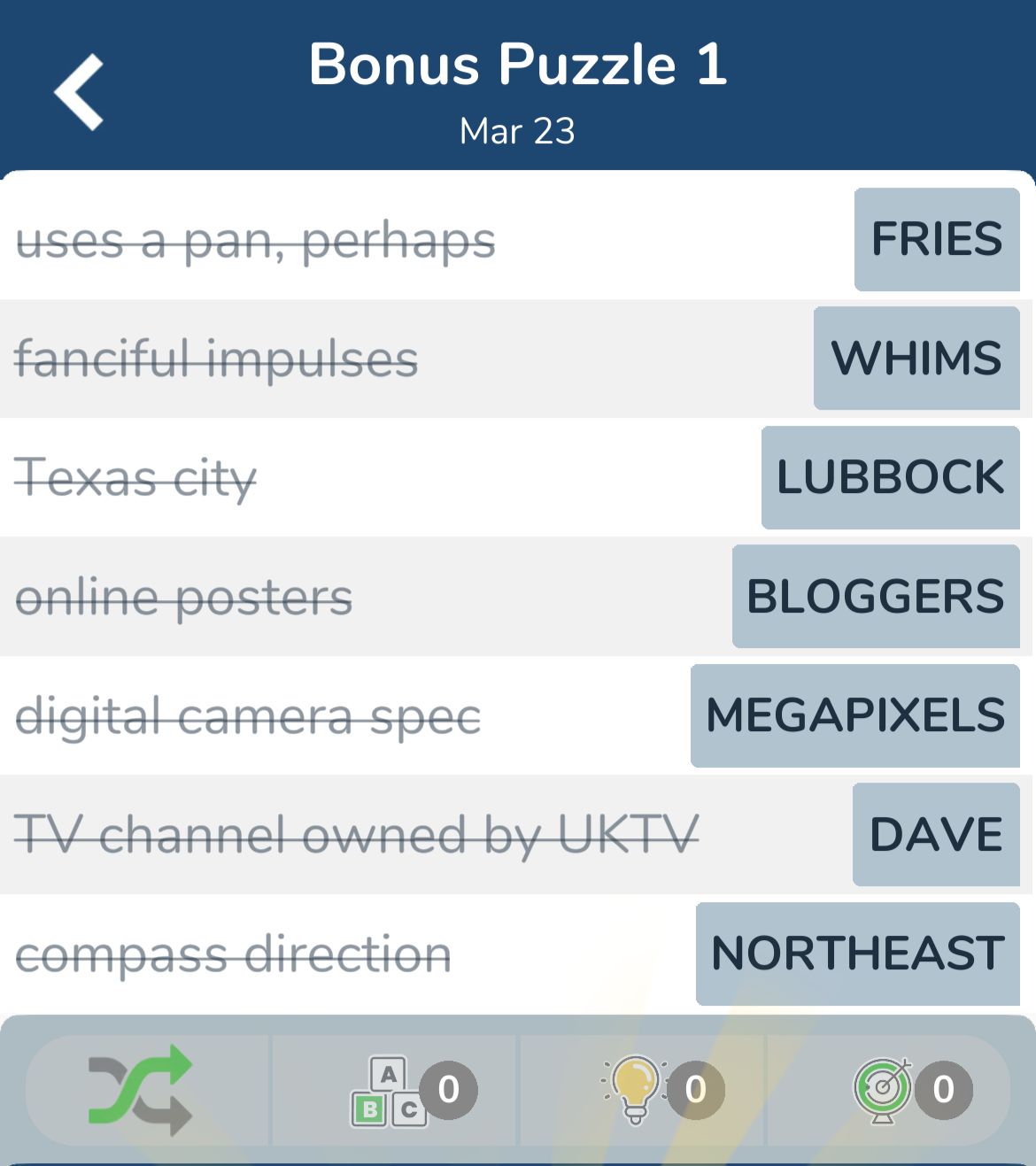 7 Little Words March 23 2024 Bonus 1