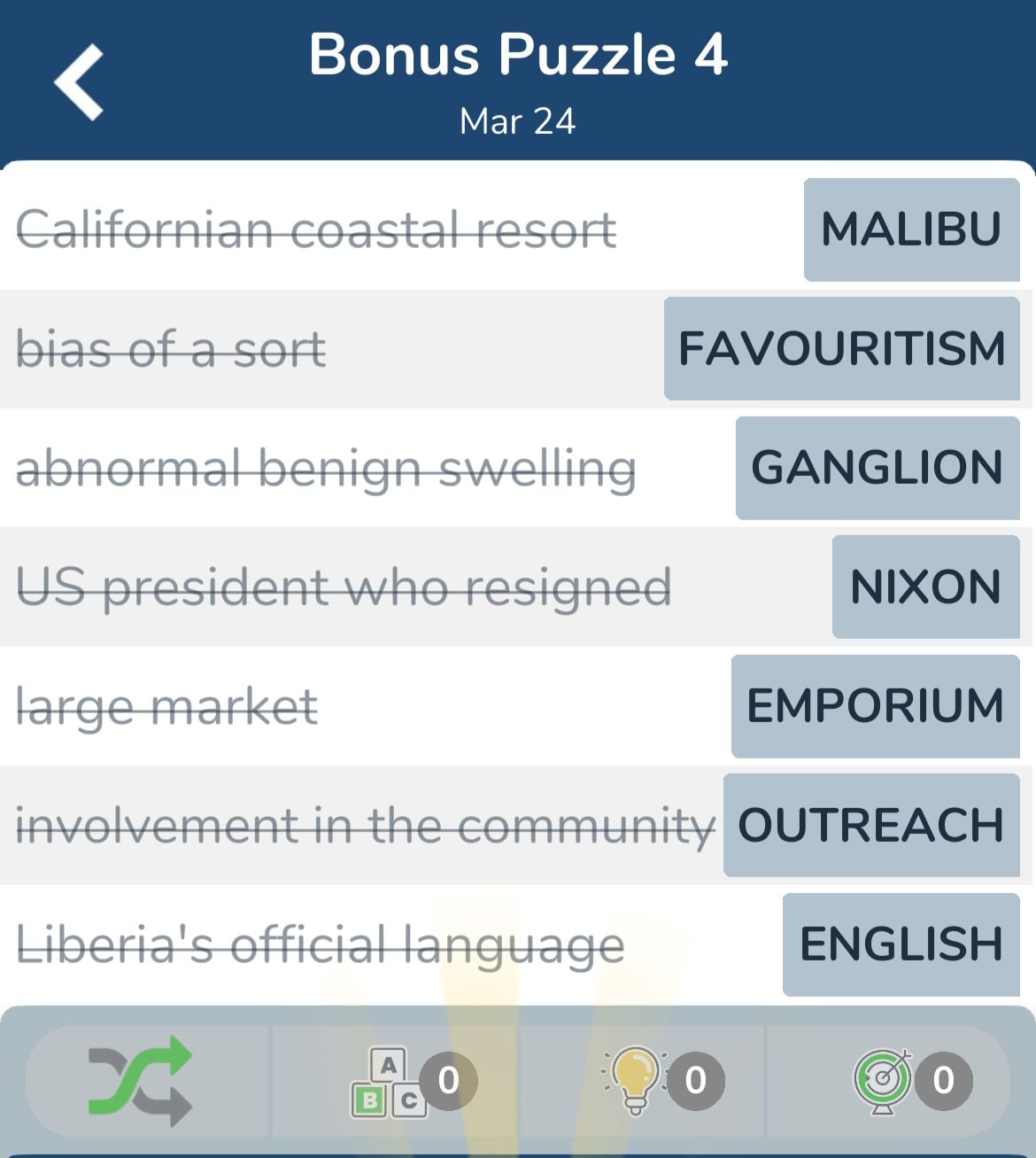 7 Little Words March 24 2024 Bonus 4