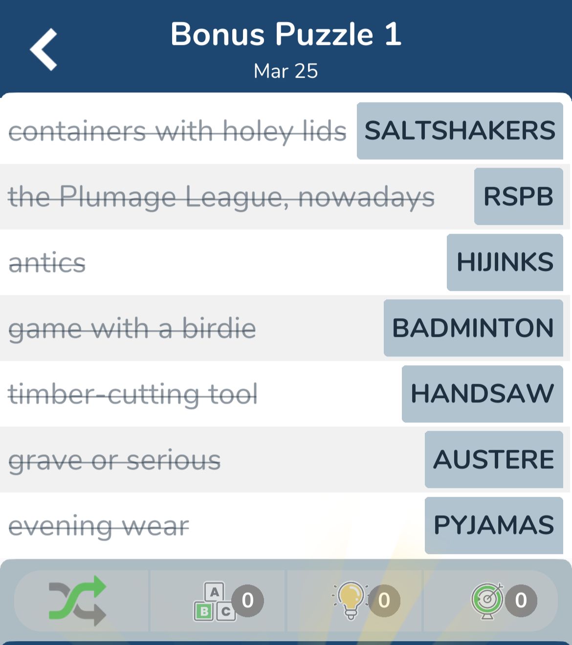 7 Little Words March 25 2024 Bonus 1