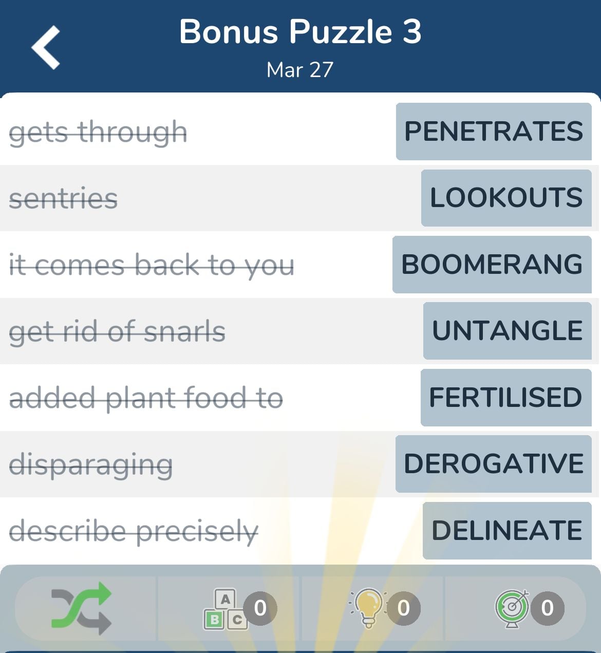 7 Little Words March 27 2024 Bonus 3
