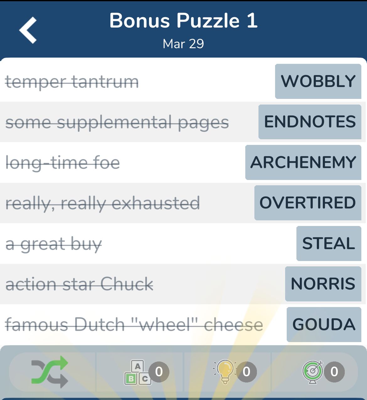 7 Little Words March 29 2024 Bonus 1