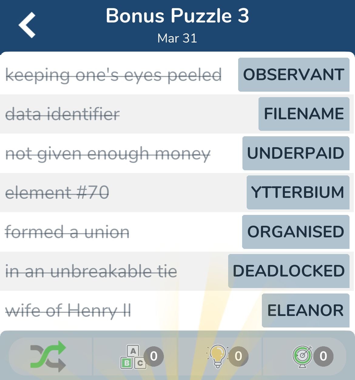 7 Little Words March 31 2024 Bonus 3