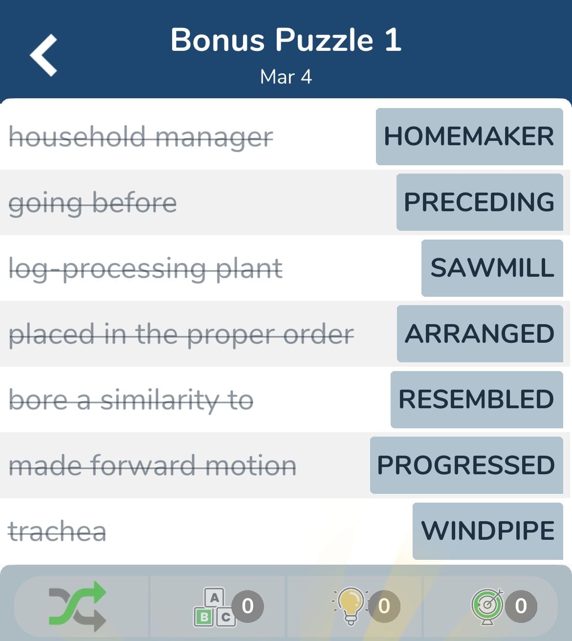7 Little Words March 4 2024 Bonus 1