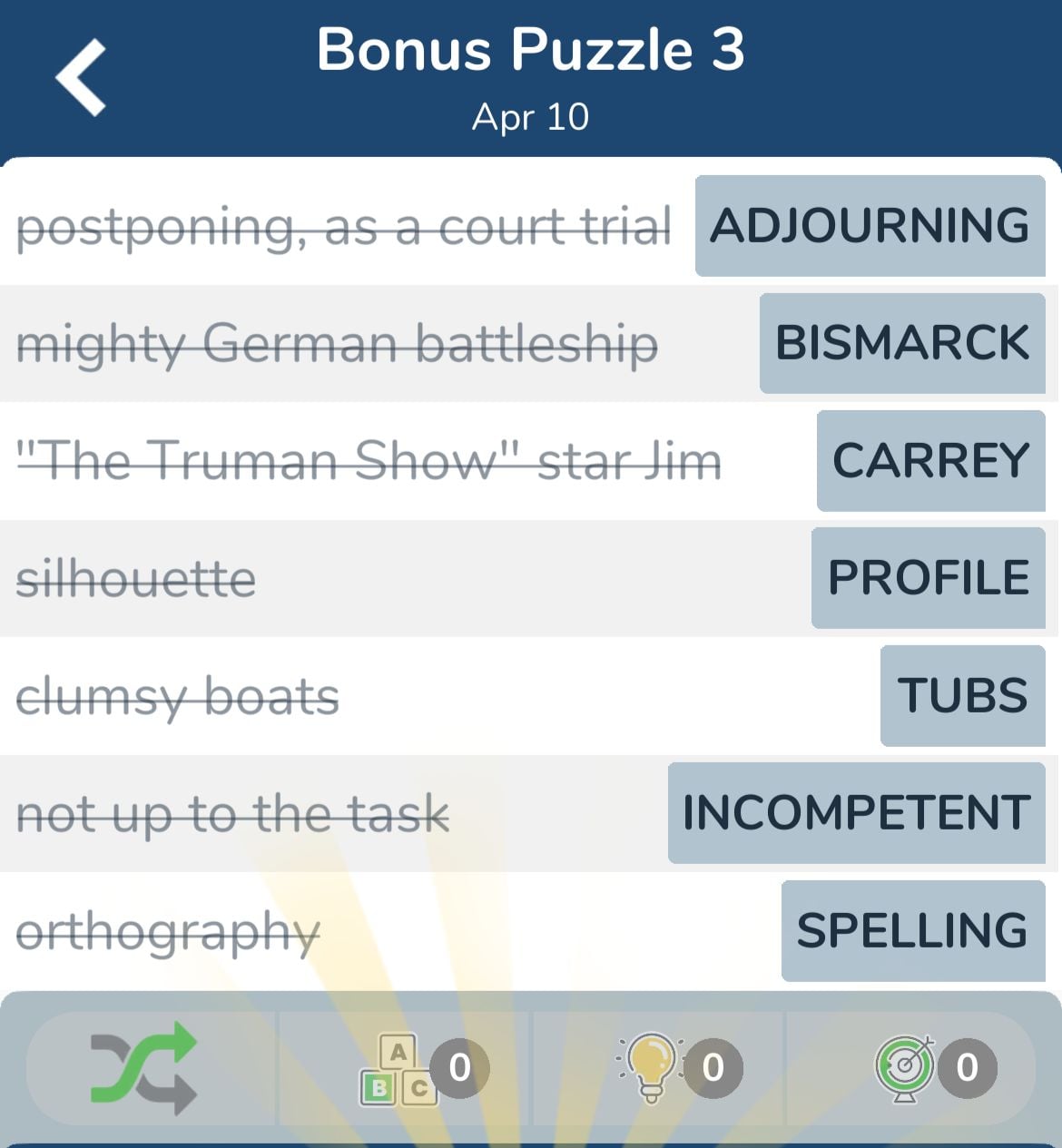 7 Little Words April 10 2024 Bonus 3
