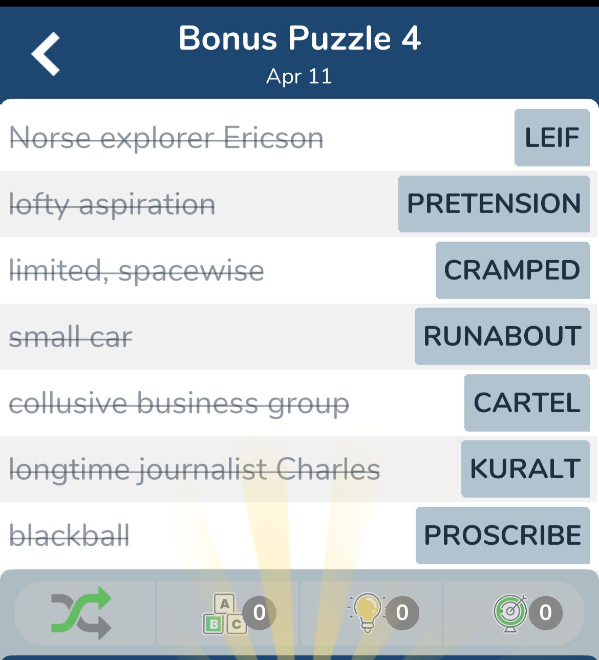 7 Little Words April 11 2024 Bonus 4