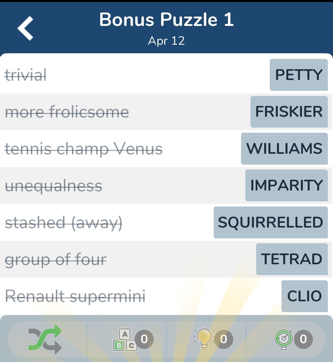 7 Little Words April 12 2024 Bonus 1