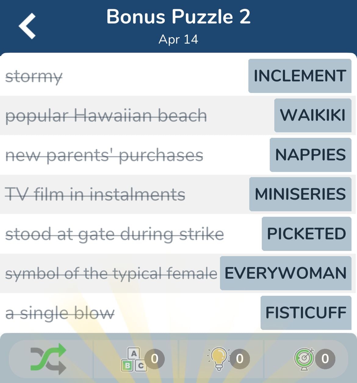 7 Little Words April 14 2024 Bonus 2