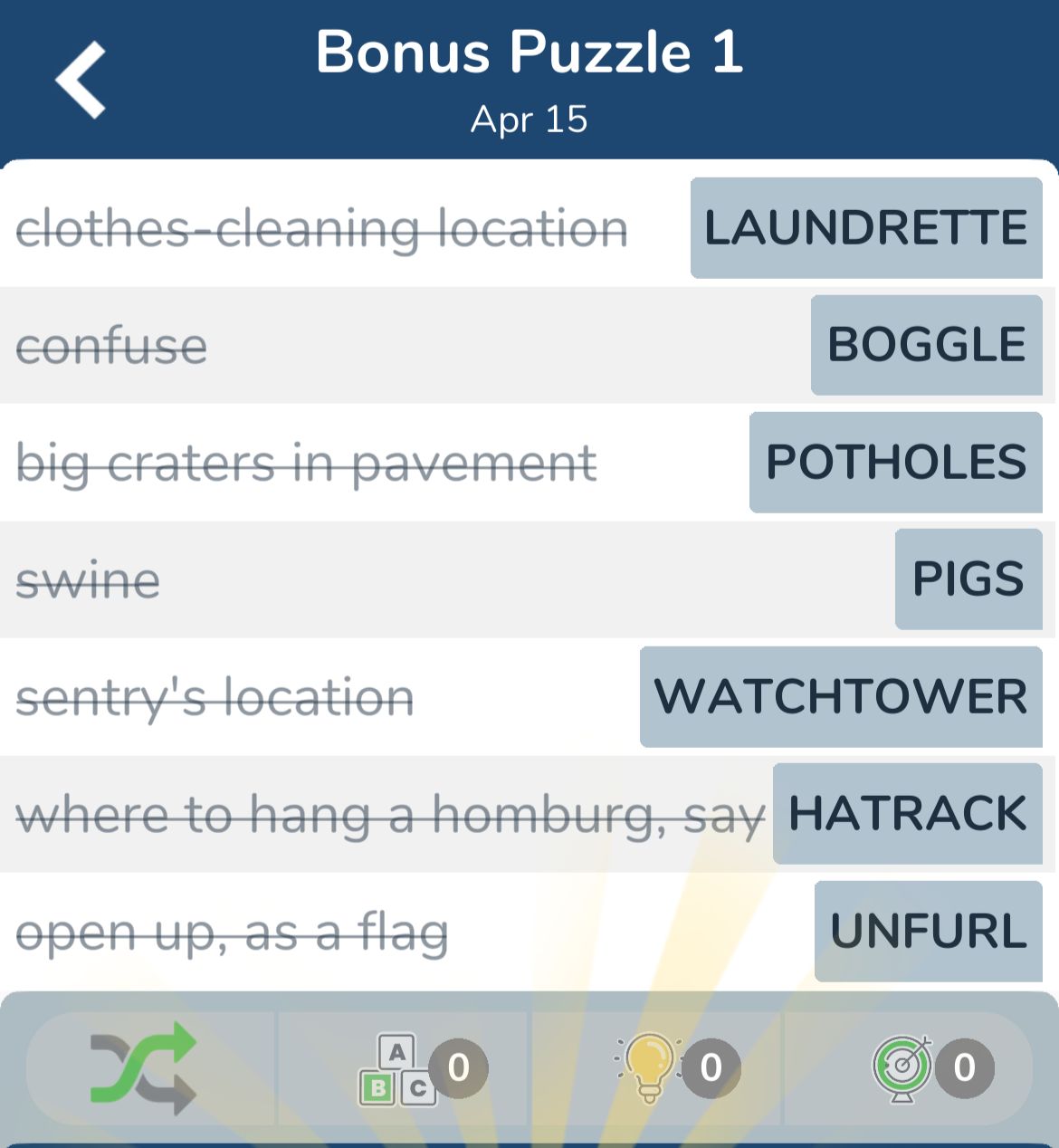 7 Little Words April 15 2024 Bonus 1