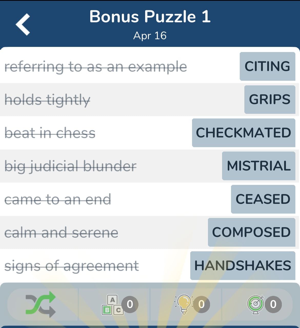 7 Little Words April 16 2024 Bonus 1