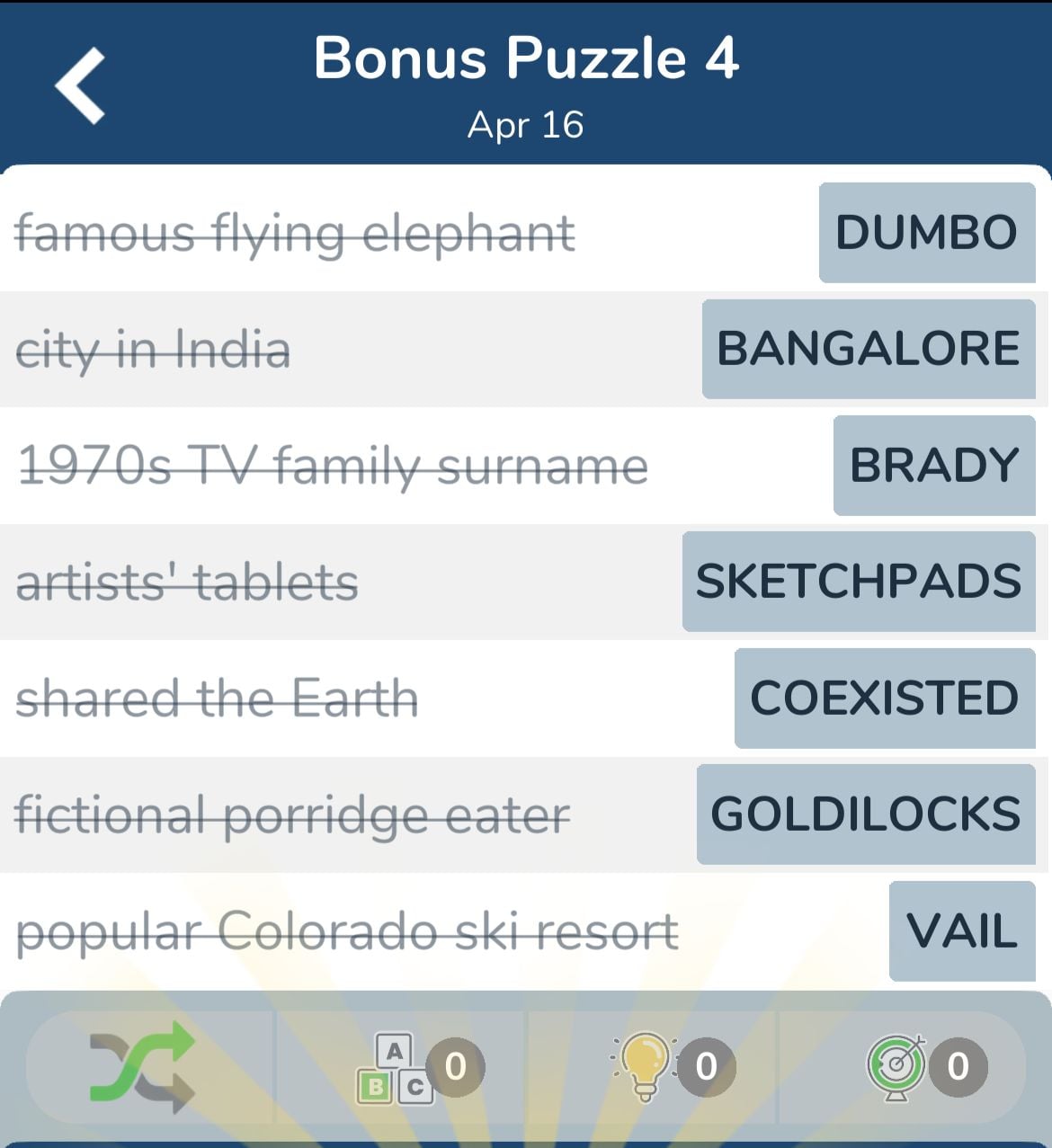 7 Little Words April 16 2024 Bonus 4