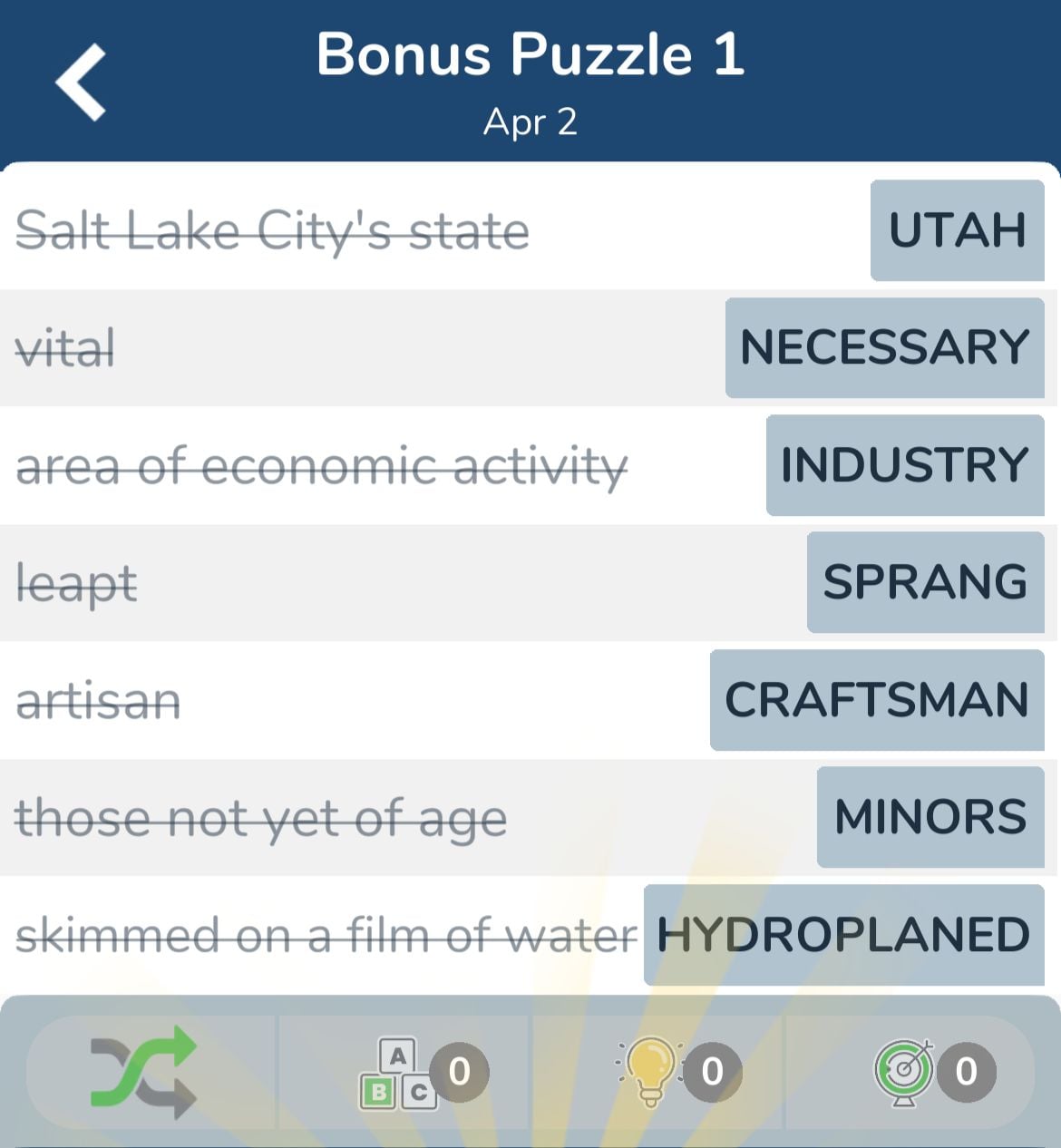 7 Little Words April 2 2024 Bonus 1
