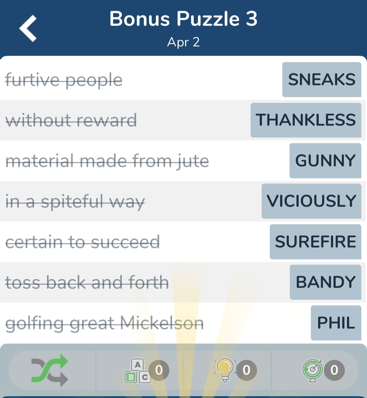 7 Little Words April 2 2024 Bonus 3