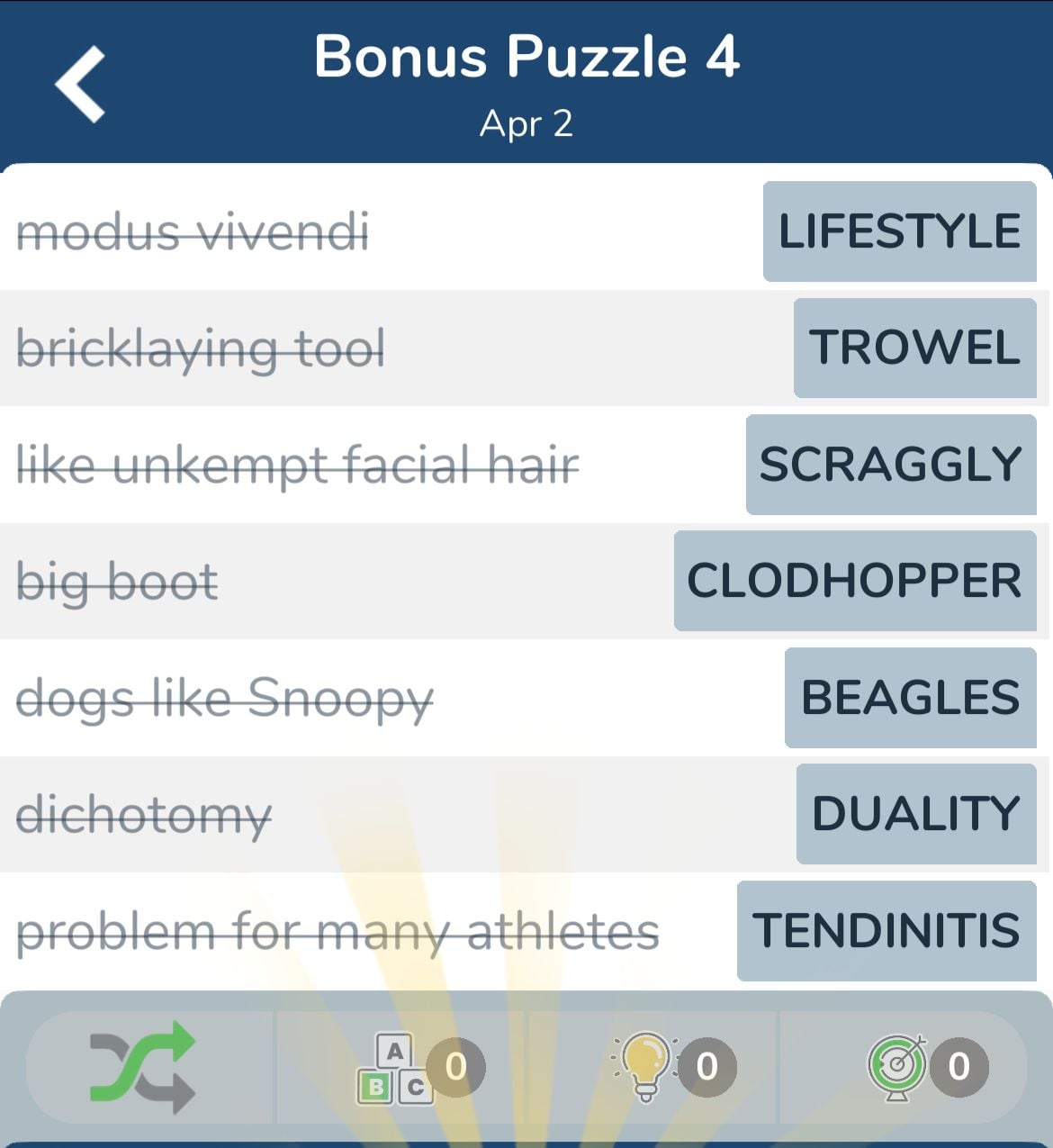 7 Little Words April 2 2024 Bonus 4