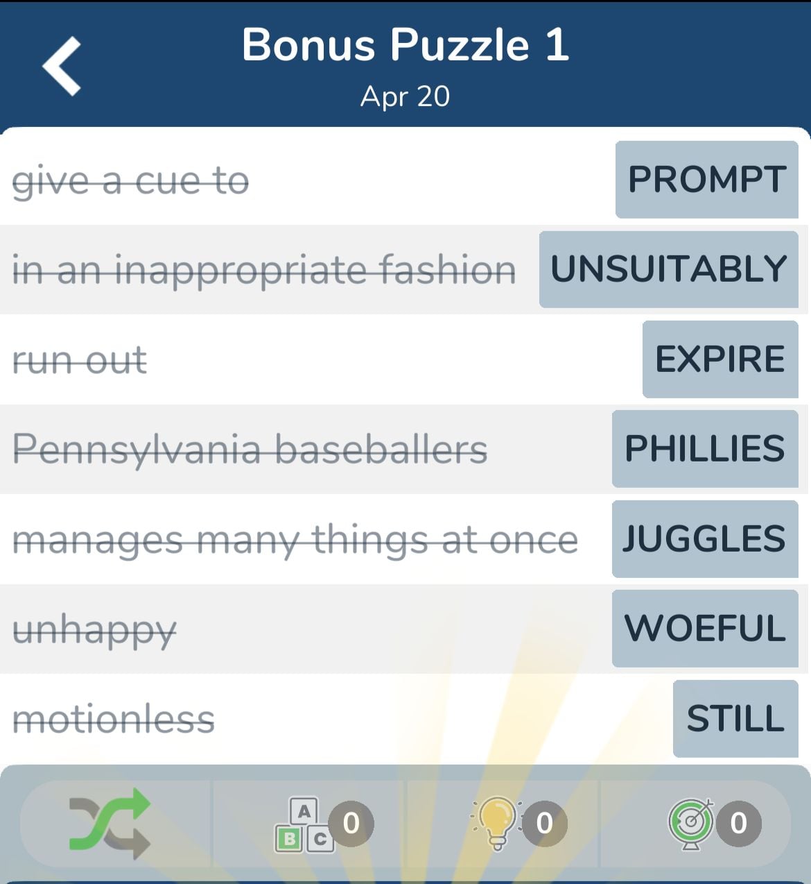7 Little Words April 20 2024 Bonus 1