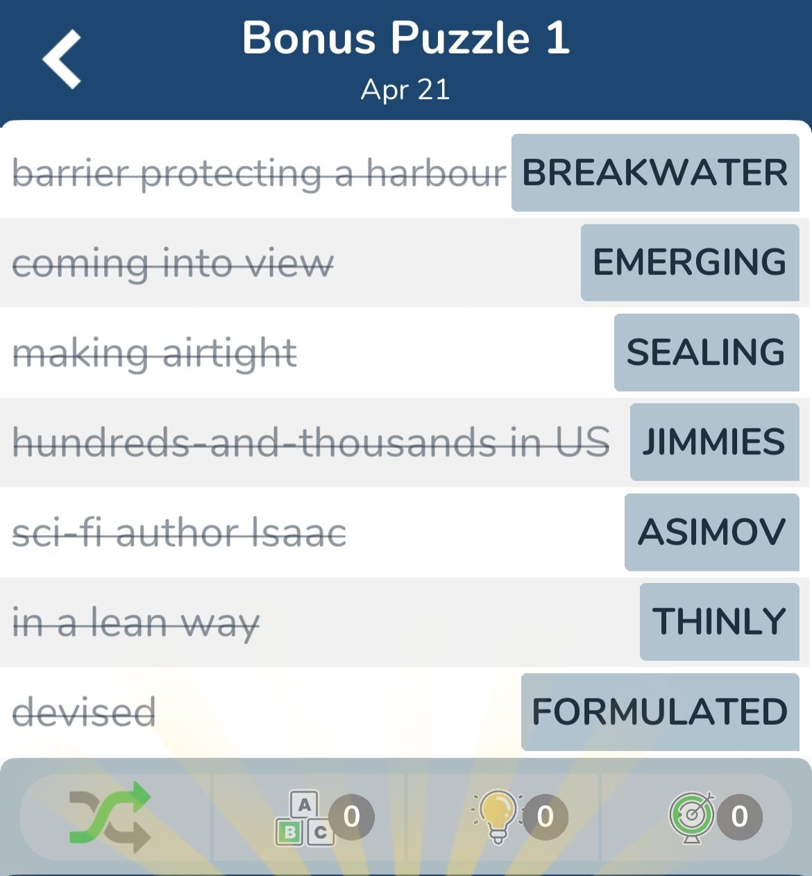 7 Little Words April 21 2024 Bonus 1