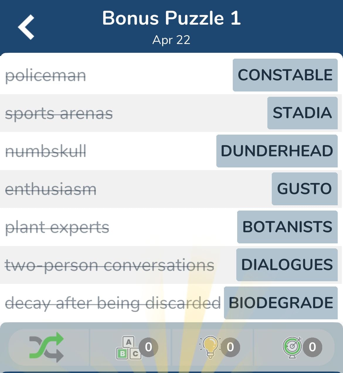 7 Little Words April 22 2024 Bonus 1