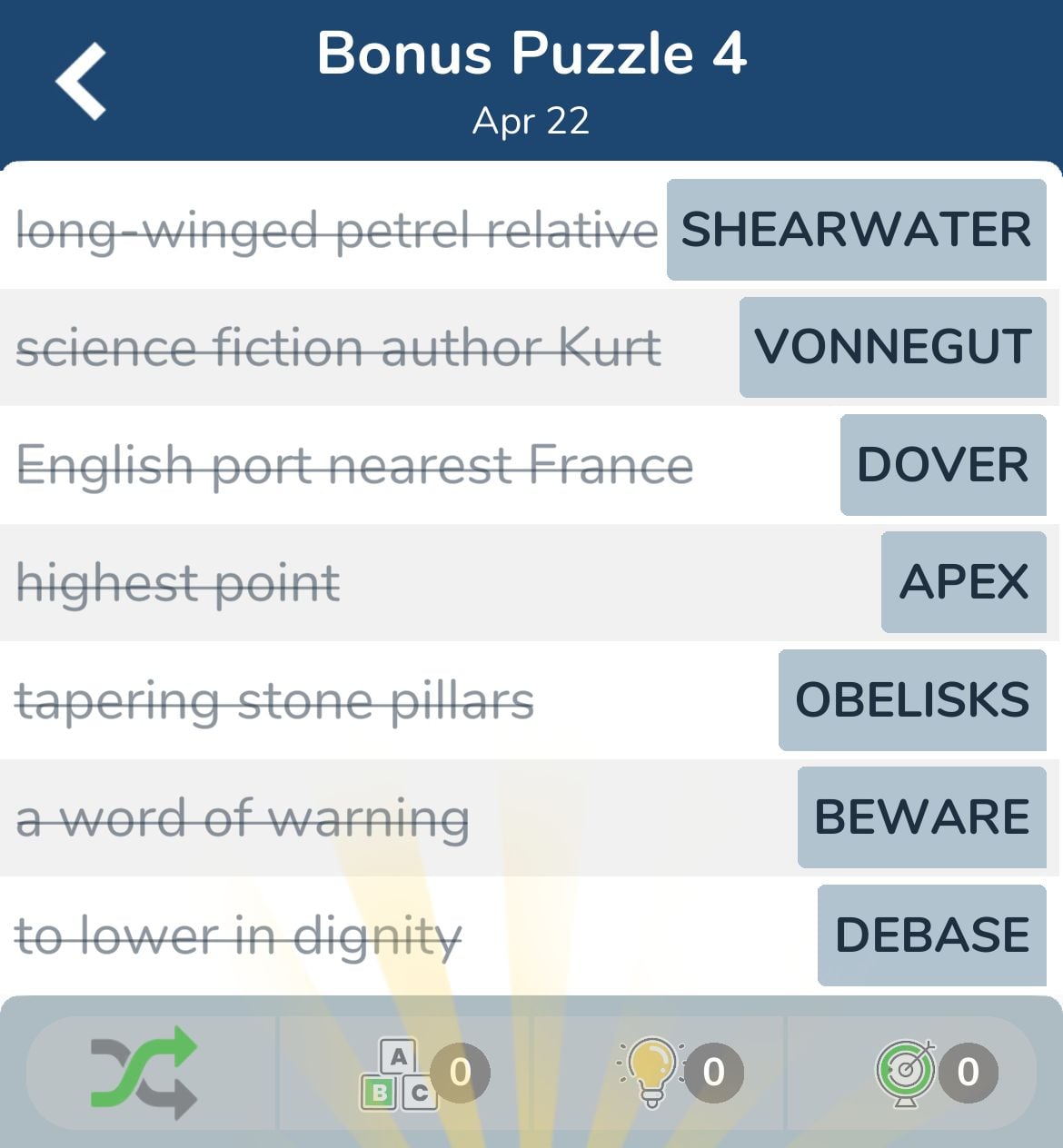 7 Little Words April 22 2024 Bonus 4