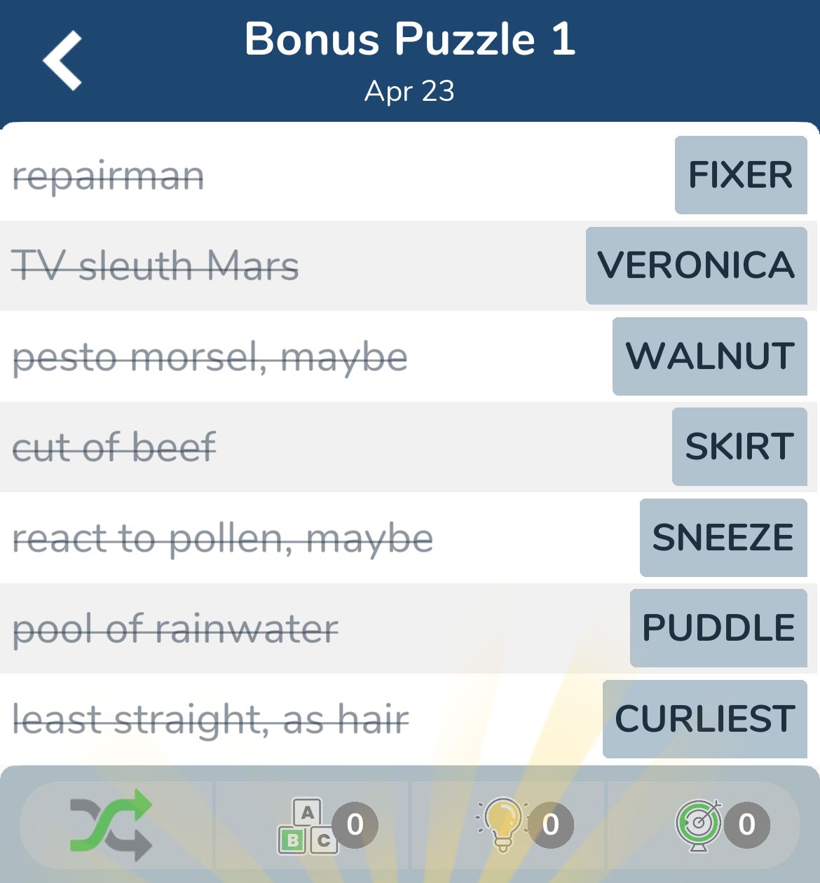 7 Little Words April 23 2024 Bonus 1