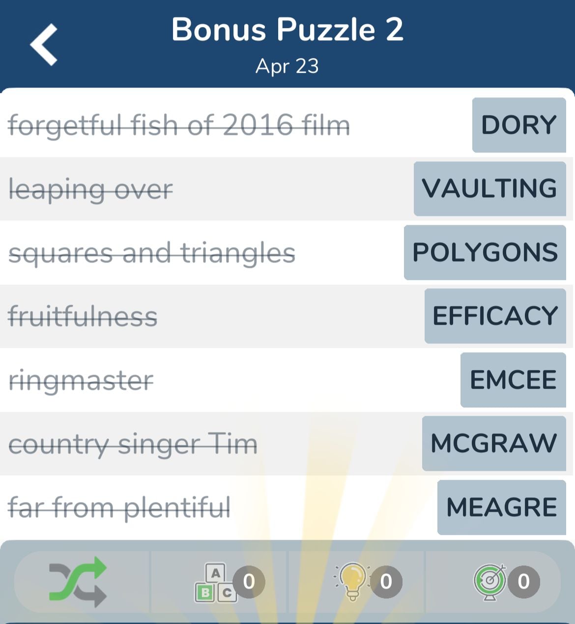7 Little Words April 23 2024 Bonus 2
