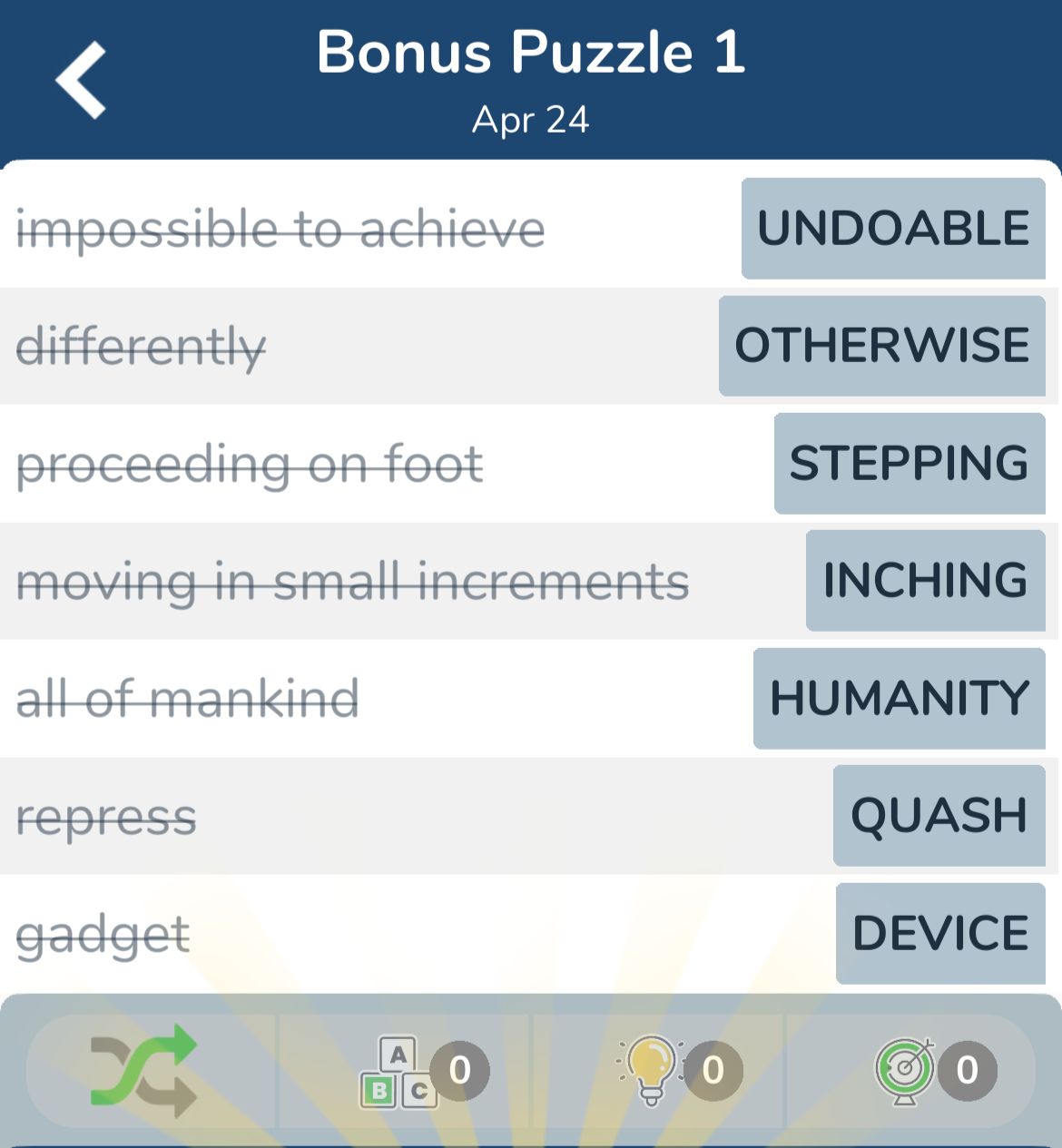 7 Little Words April 24 2024 Bonus 1
