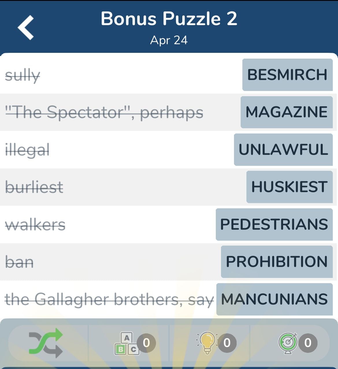 7 Little Words April 24 2024 Bonus 2