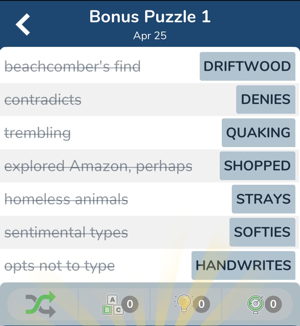 7 Little Words April 25 2024 Bonus 1