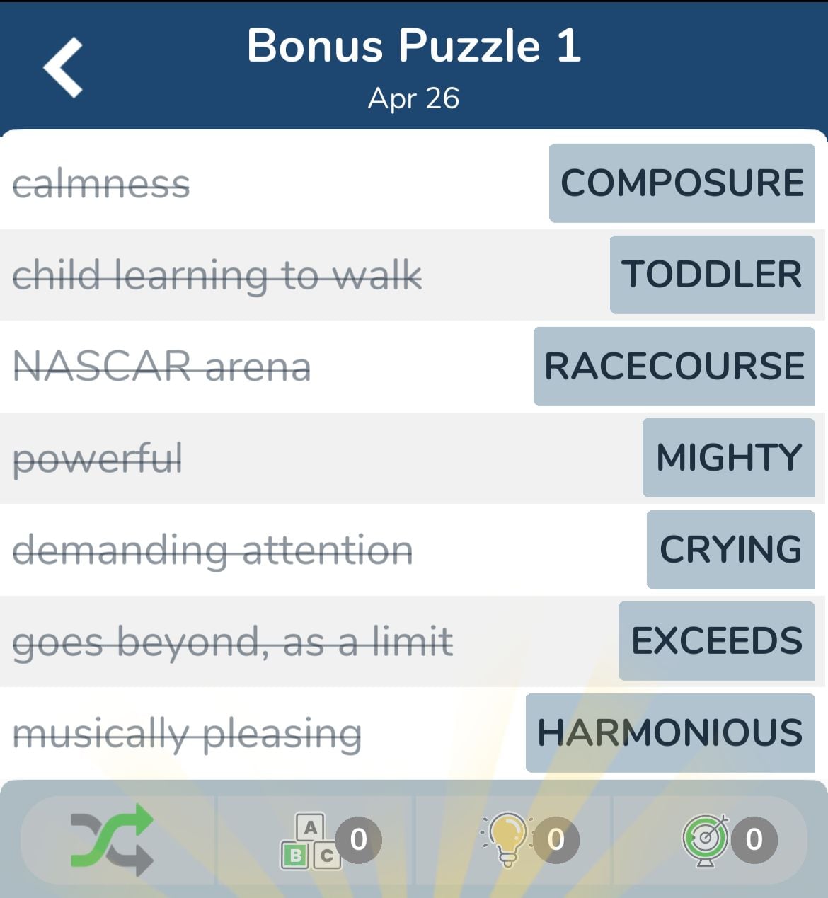 7 Little Words April 26 2024 Bonus 1