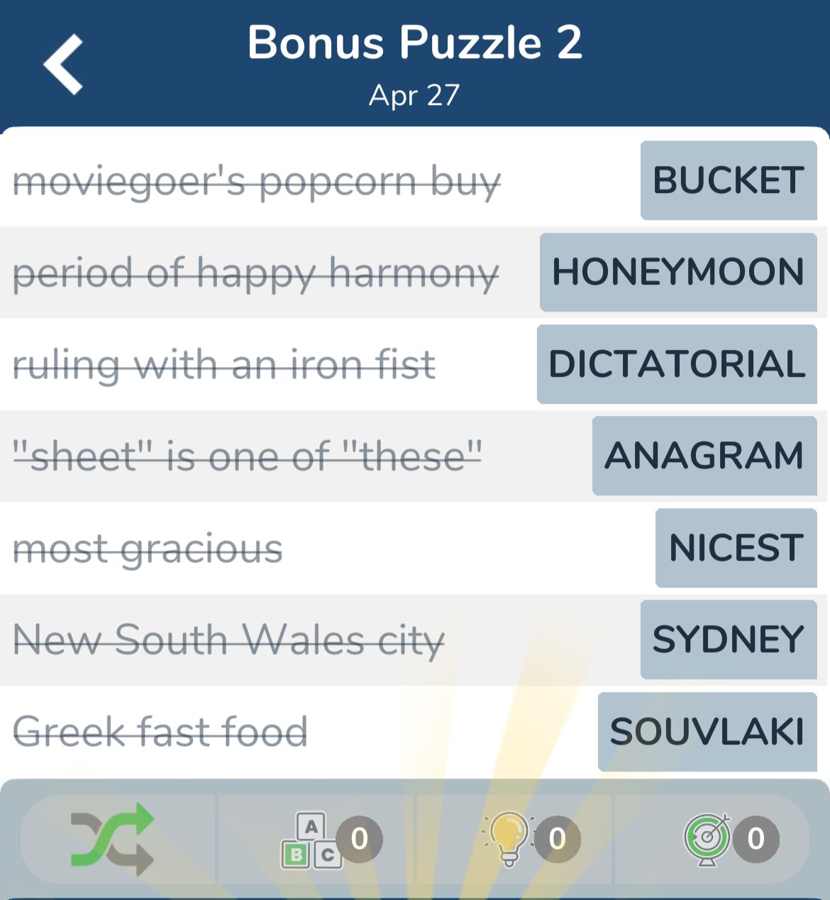 7 Little Words April 27 2024 Bonus 2