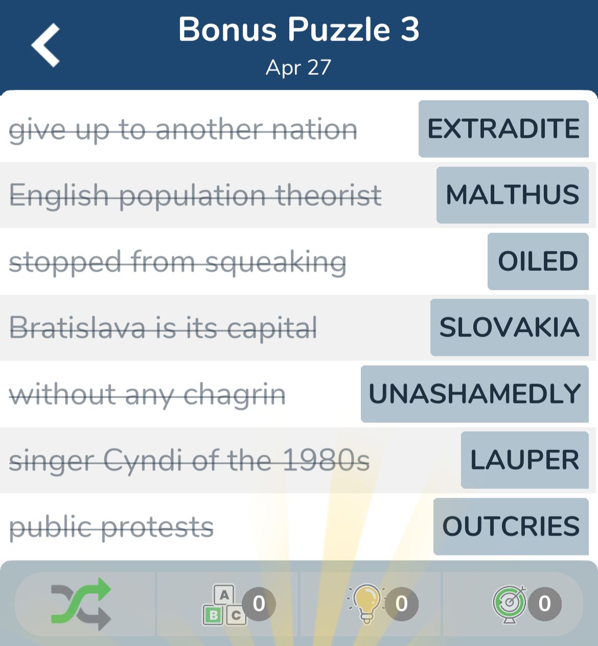 7 Little Words April 27 2024 Bonus 3