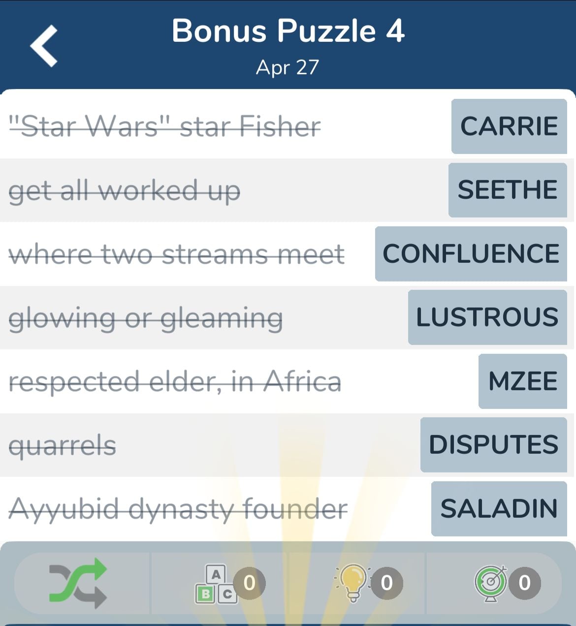 7 Little Words April 27 2024 Bonus 4