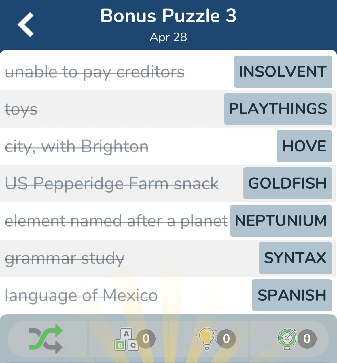 7 Little Words April 28 2024 Bonus 3