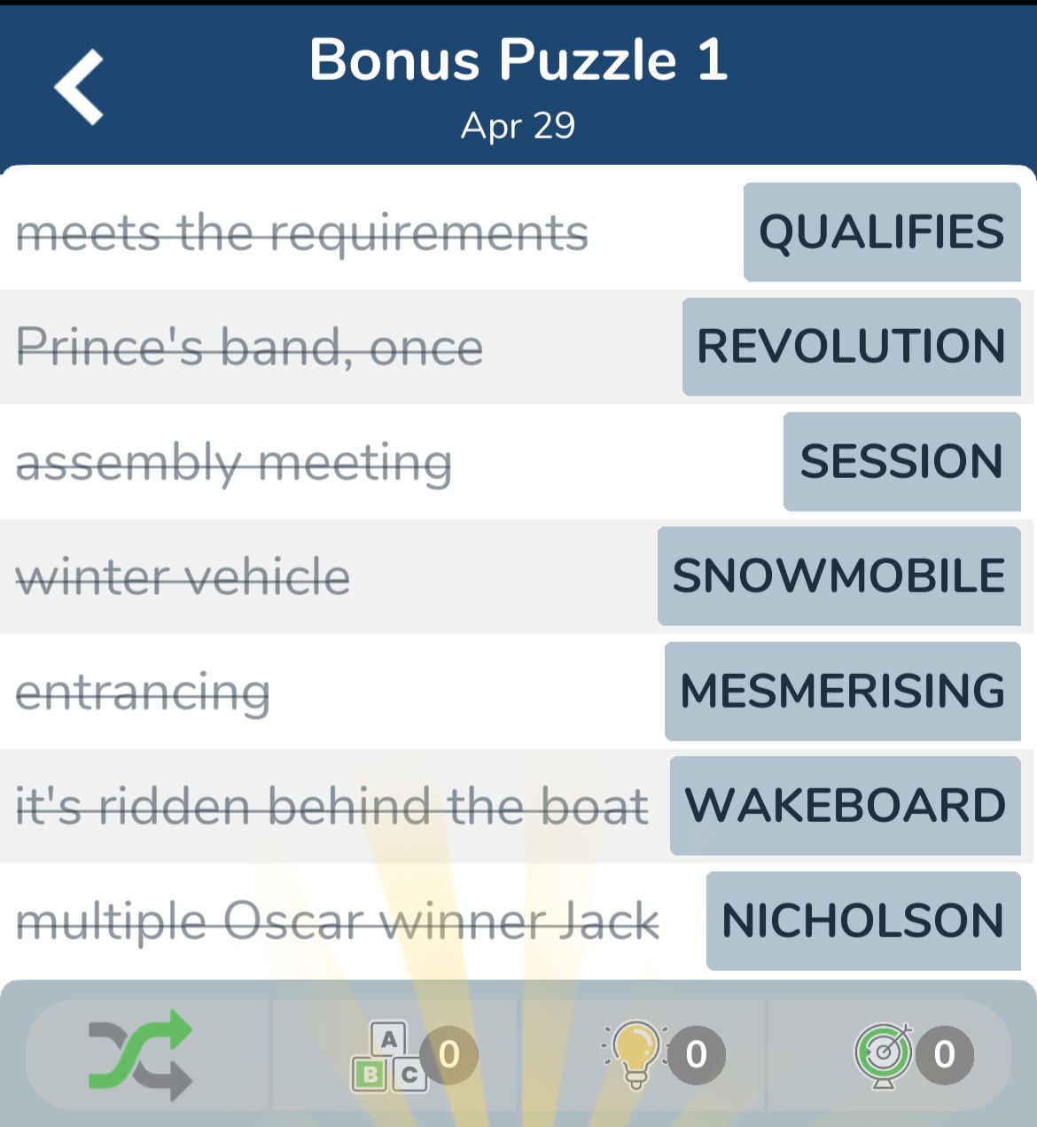 7 Little Words April 29 2024 Bonus 1