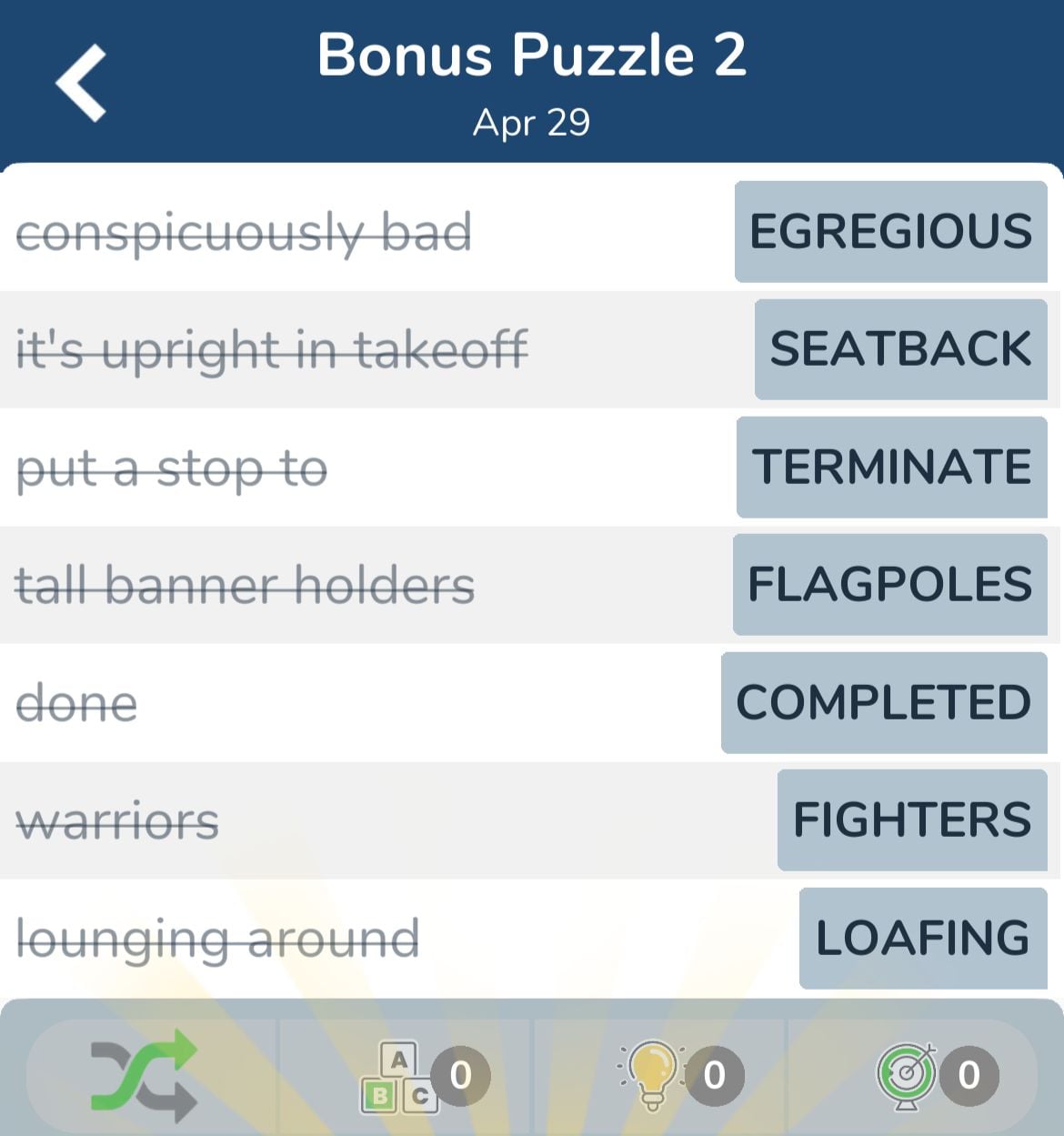 7 Little Words April 29 2024 Bonus 2