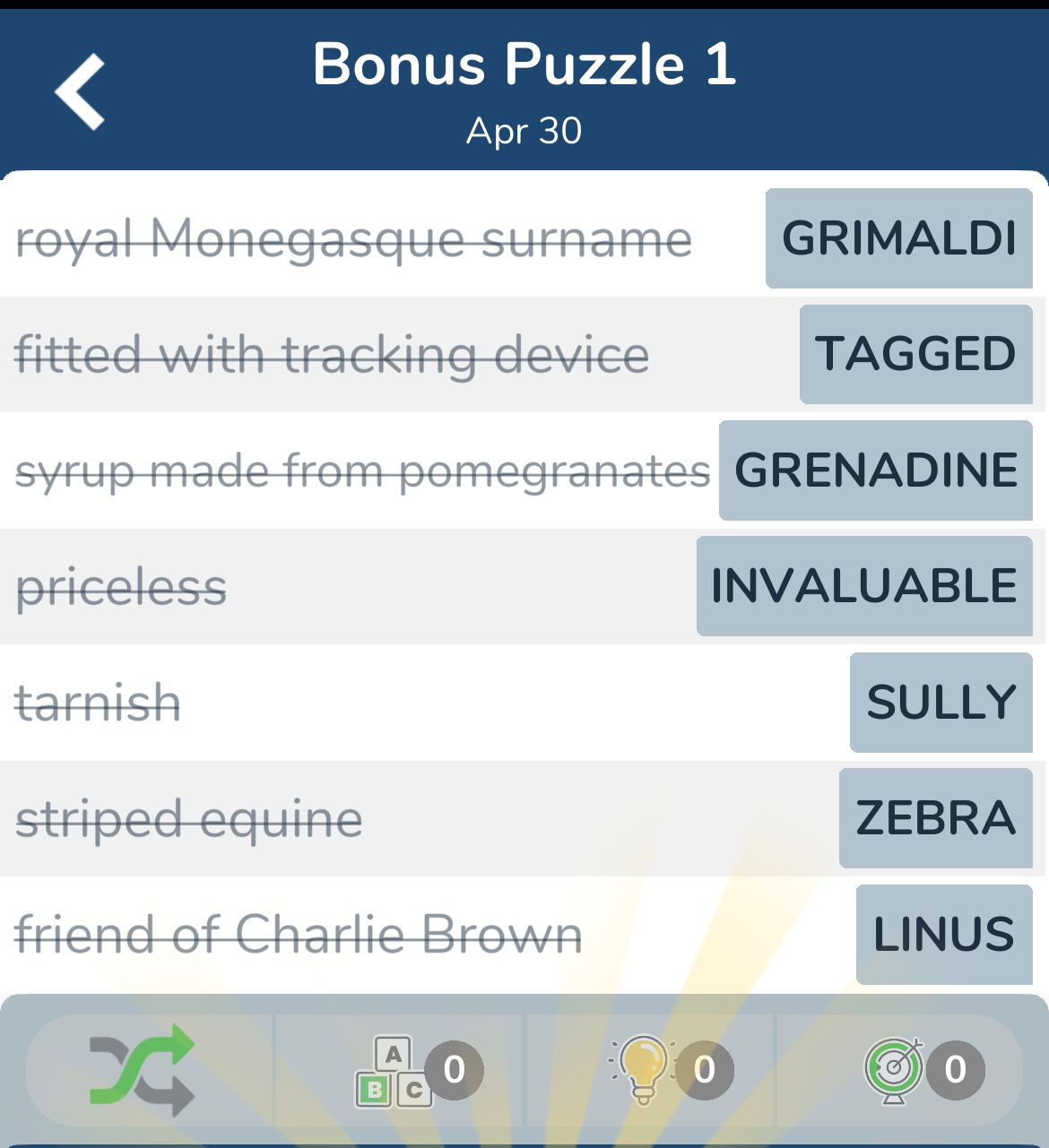 7 Little Words April 30 2024 Bonus 1