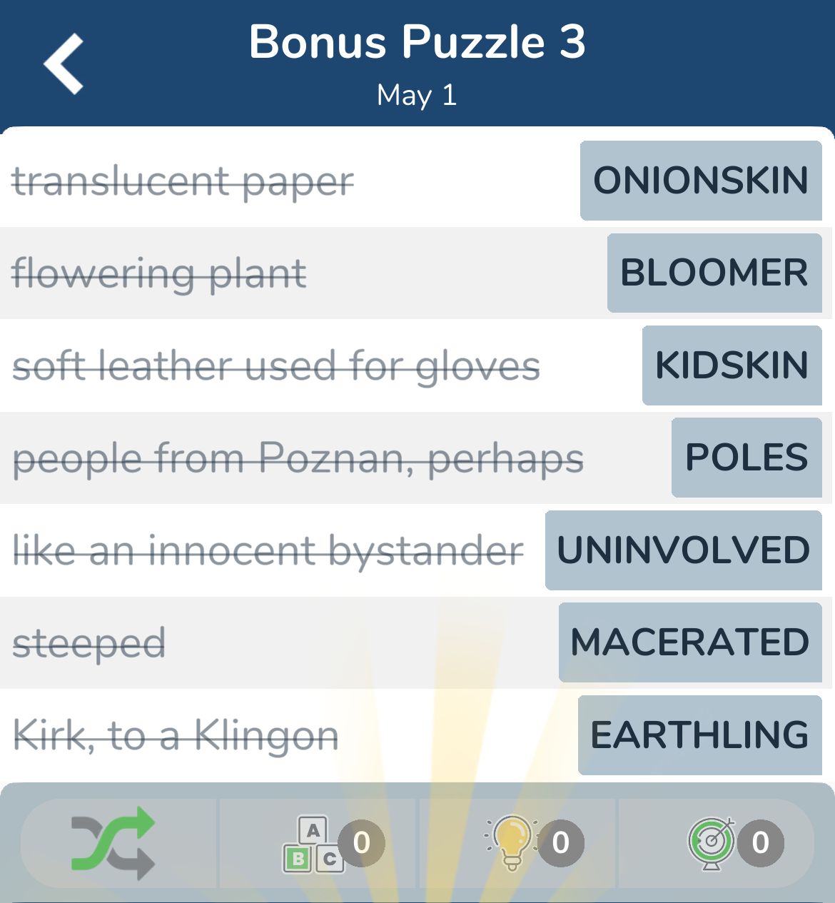7 Little Words May 1 2024 Bonus 3